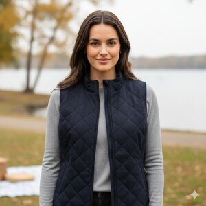 Orvis Black LP Large Quilted Classic Fit Women's Full Zip Knit Vest EUC